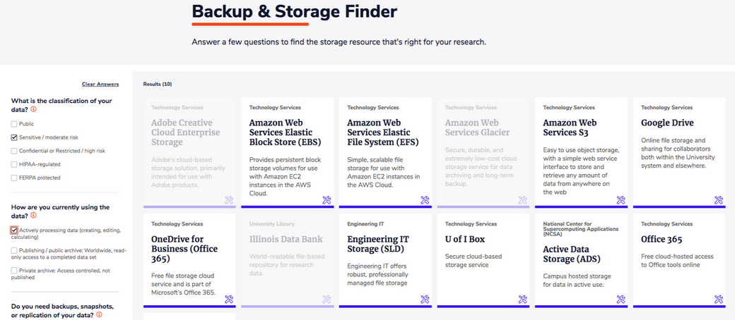 Screenshot of backup and storage finder tool